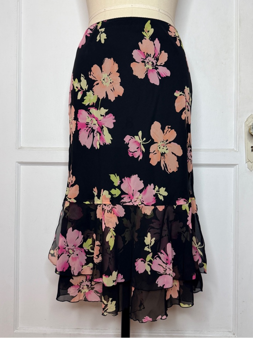 Black floral midi skirt